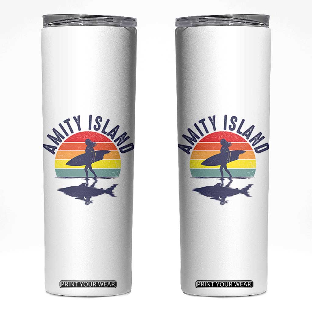 Amity Island Skinny Tumbler Retro Surfing Board Humor TS14 White Print Your Wear