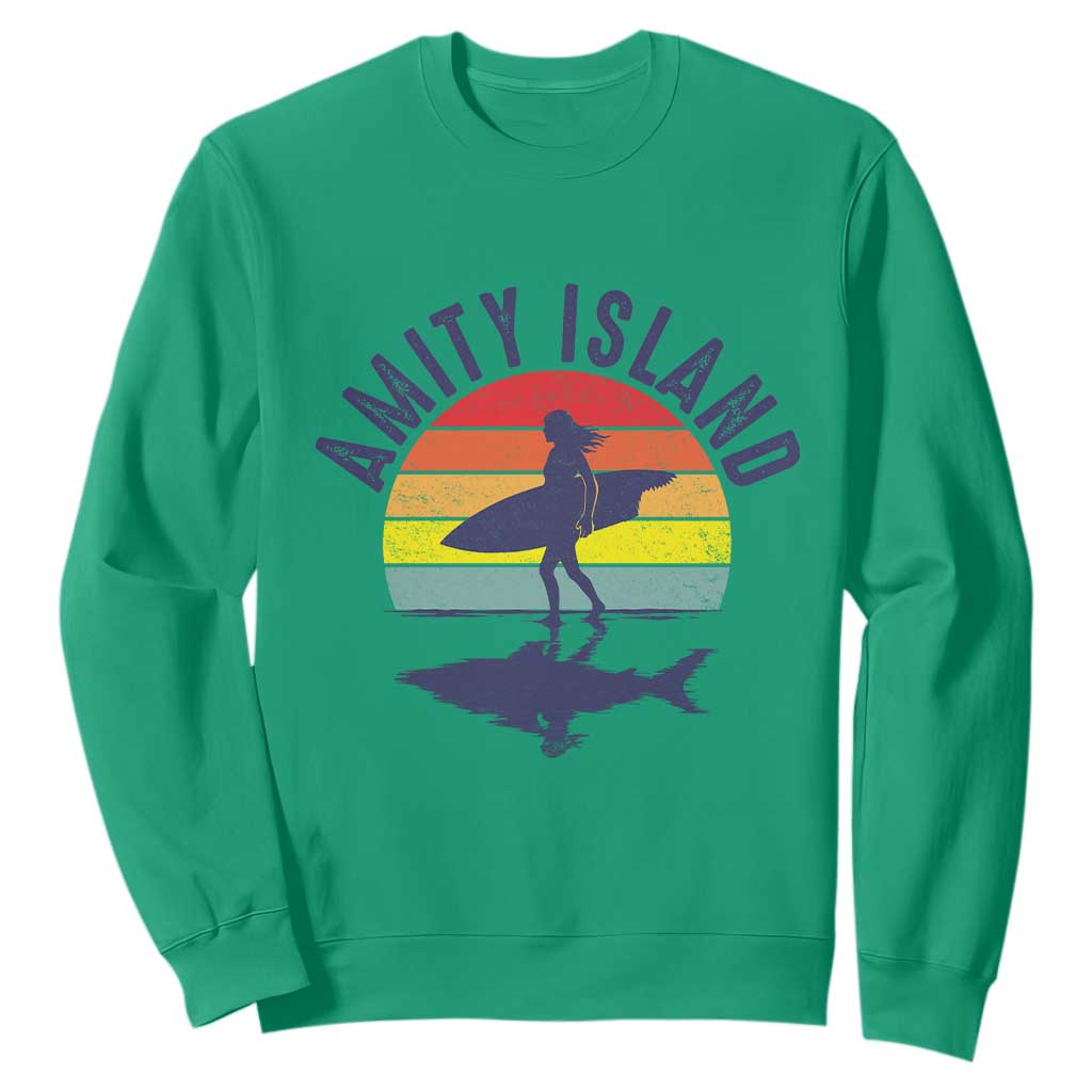 Amity Island Sweatshirt Retro Surfing Board Humor TS14 Irish Green Print Your Wear