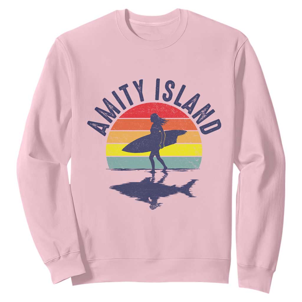 Amity Island Sweatshirt Retro Surfing Board Humor TS14 Light Pink Print Your Wear