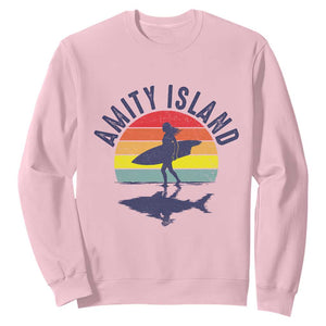 Amity Island Sweatshirt Retro Surfing Board Humor TS14 Light Pink Print Your Wear