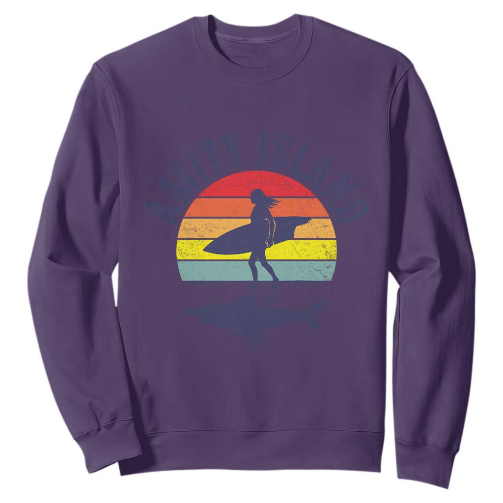 Amity Island Sweatshirt Retro Surfing Board Humor TS14 Purple Print Your Wear