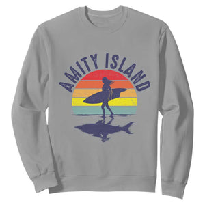 Amity Island Sweatshirt Retro Surfing Board Humor TS14 Sport Gray Print Your Wear
