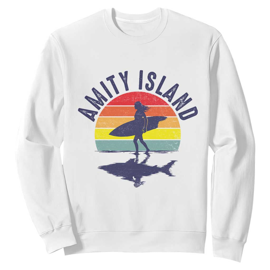 Amity Island Sweatshirt Retro Surfing Board Humor TS14 White Print Your Wear