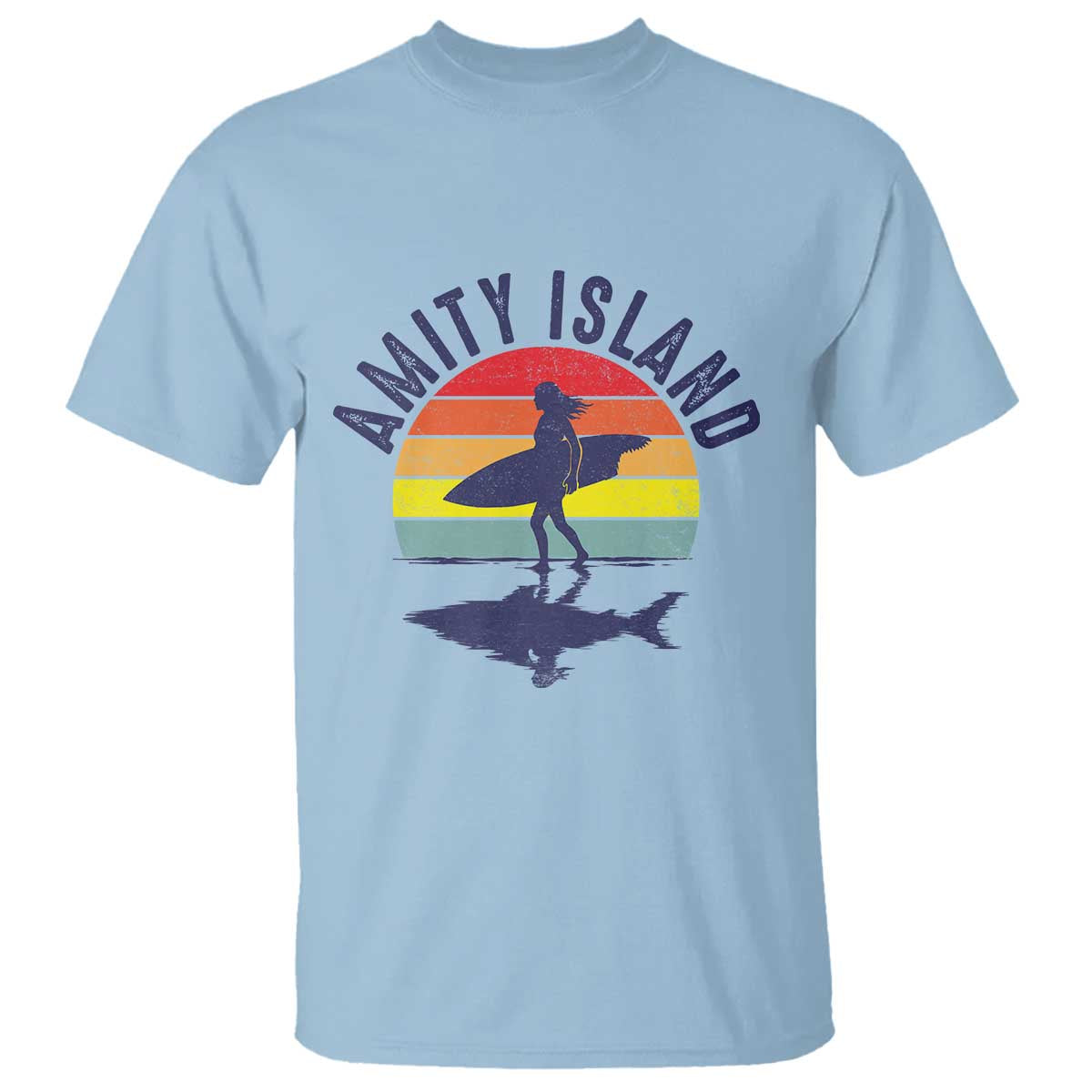 Amity Island T Shirt Retro Surfing Board Humor TS14 Light Blue Print Your Wear