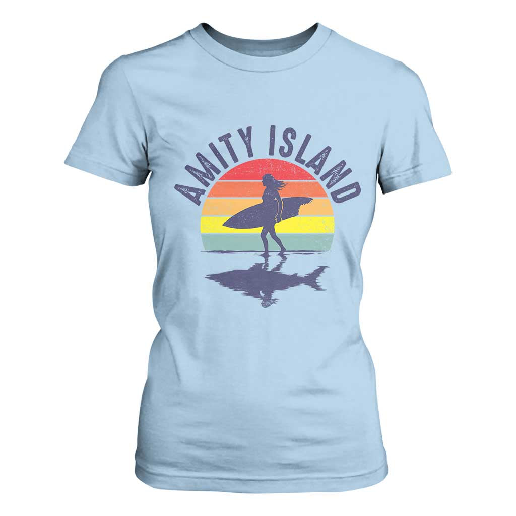Amity Island T Shirt For Women Retro Surfing Board Humor TS14 Light Blue Print Your Wear