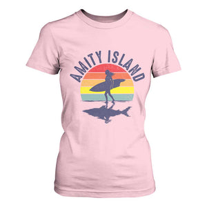 Amity Island T Shirt For Women Retro Surfing Board Humor TS14 Light Pink Print Your Wear