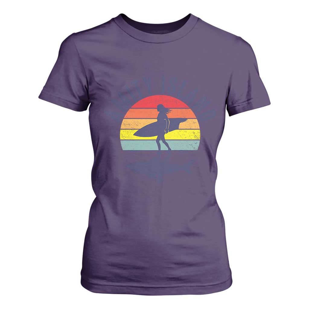 Amity Island T Shirt For Women Retro Surfing Board Humor TS14 Purple Print Your Wear