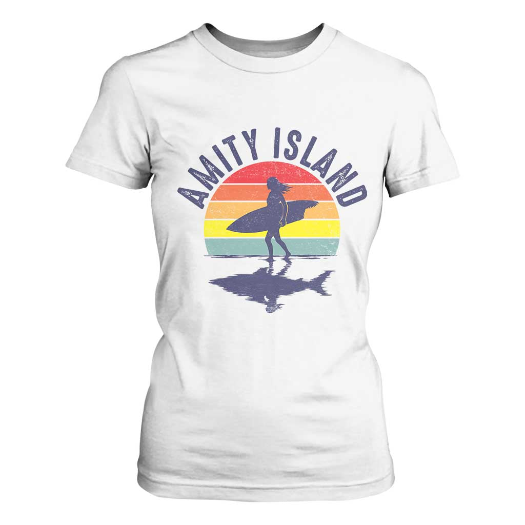 Amity Island T Shirt For Women Retro Surfing Board Humor TS14 White Print Your Wear