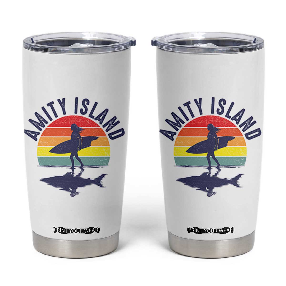 Amity Island Tumbler Cup Retro Surfing Board Humor TS14 White Print Your Wear
