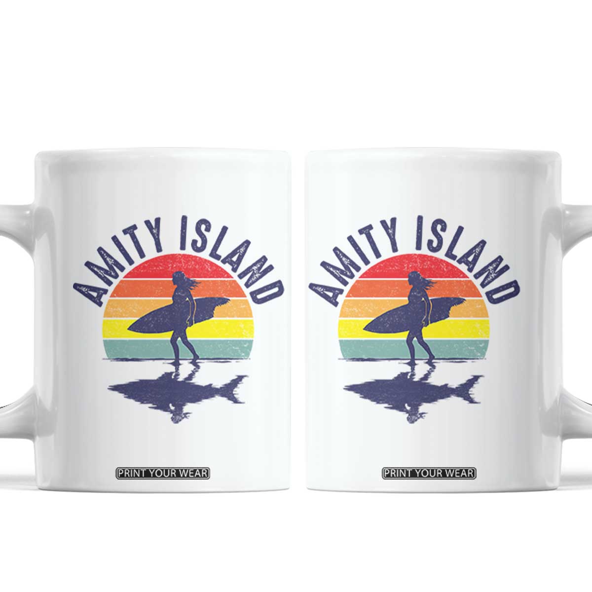 Amity Island Coffee Mug Retro Surfing Board Humor TS14 White Print Your Wear