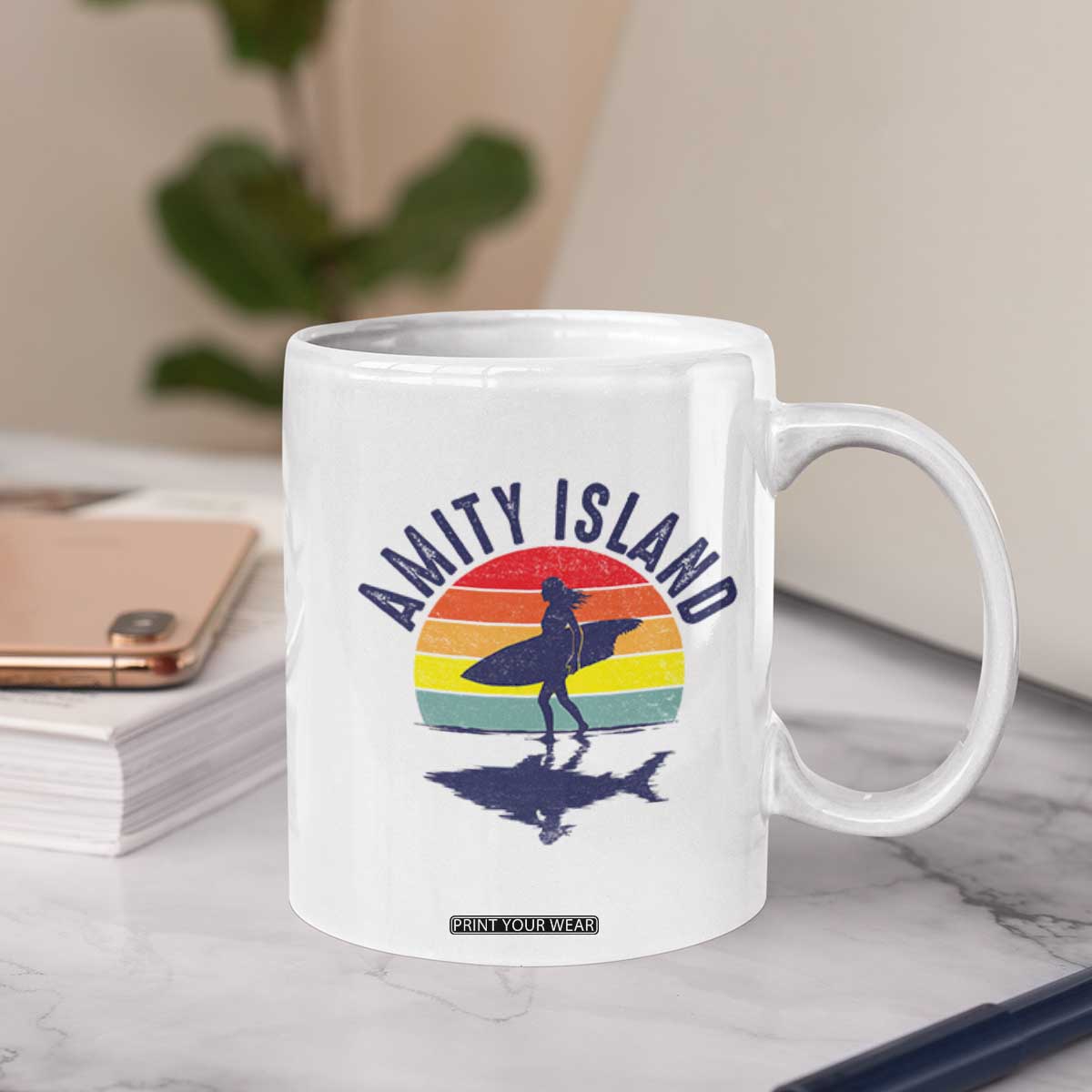Amity Island Coffee Mug Retro Surfing Board Humor TS14 Print Your Wear