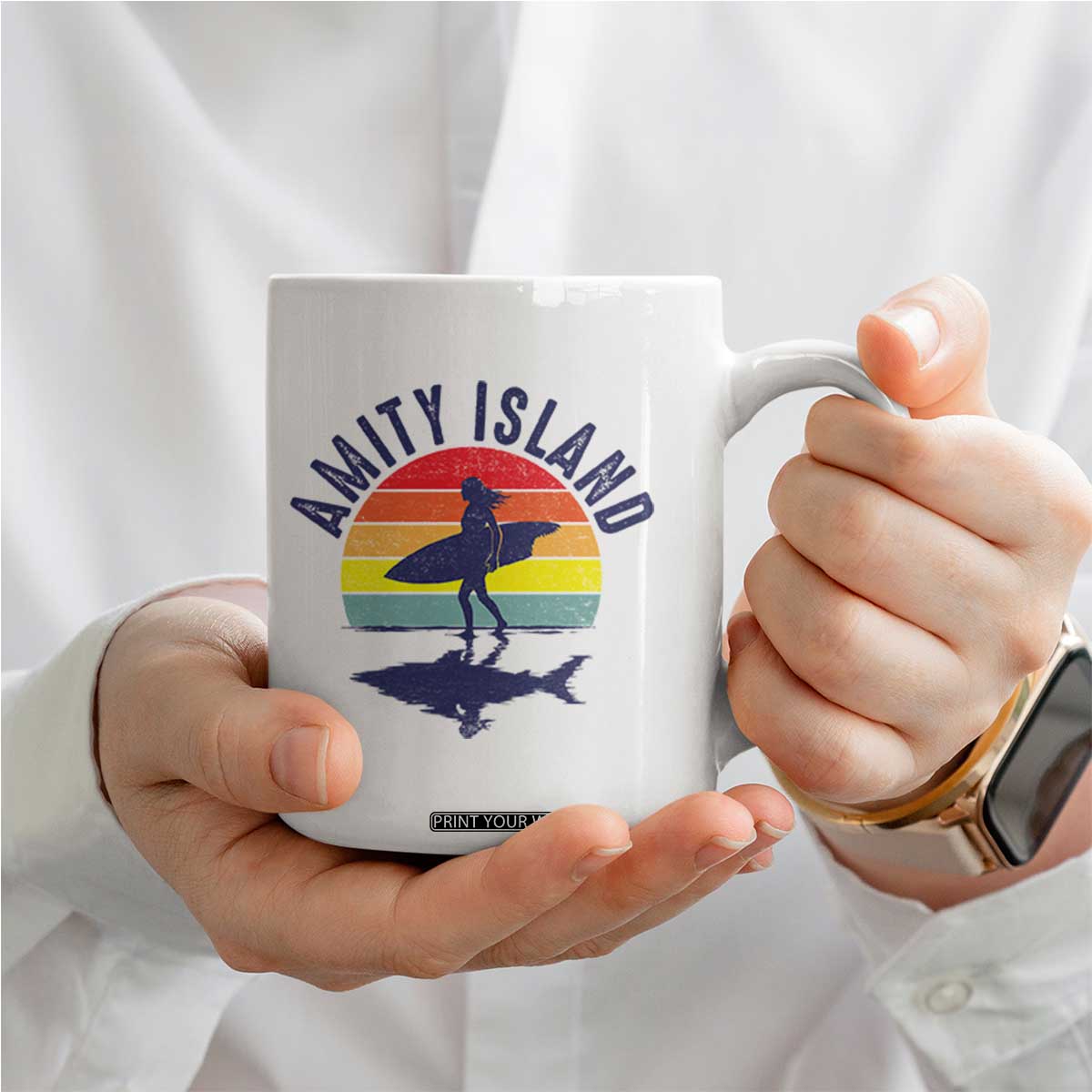 Amity Island Coffee Mug Retro Surfing Board Humor TS14 Print Your Wear