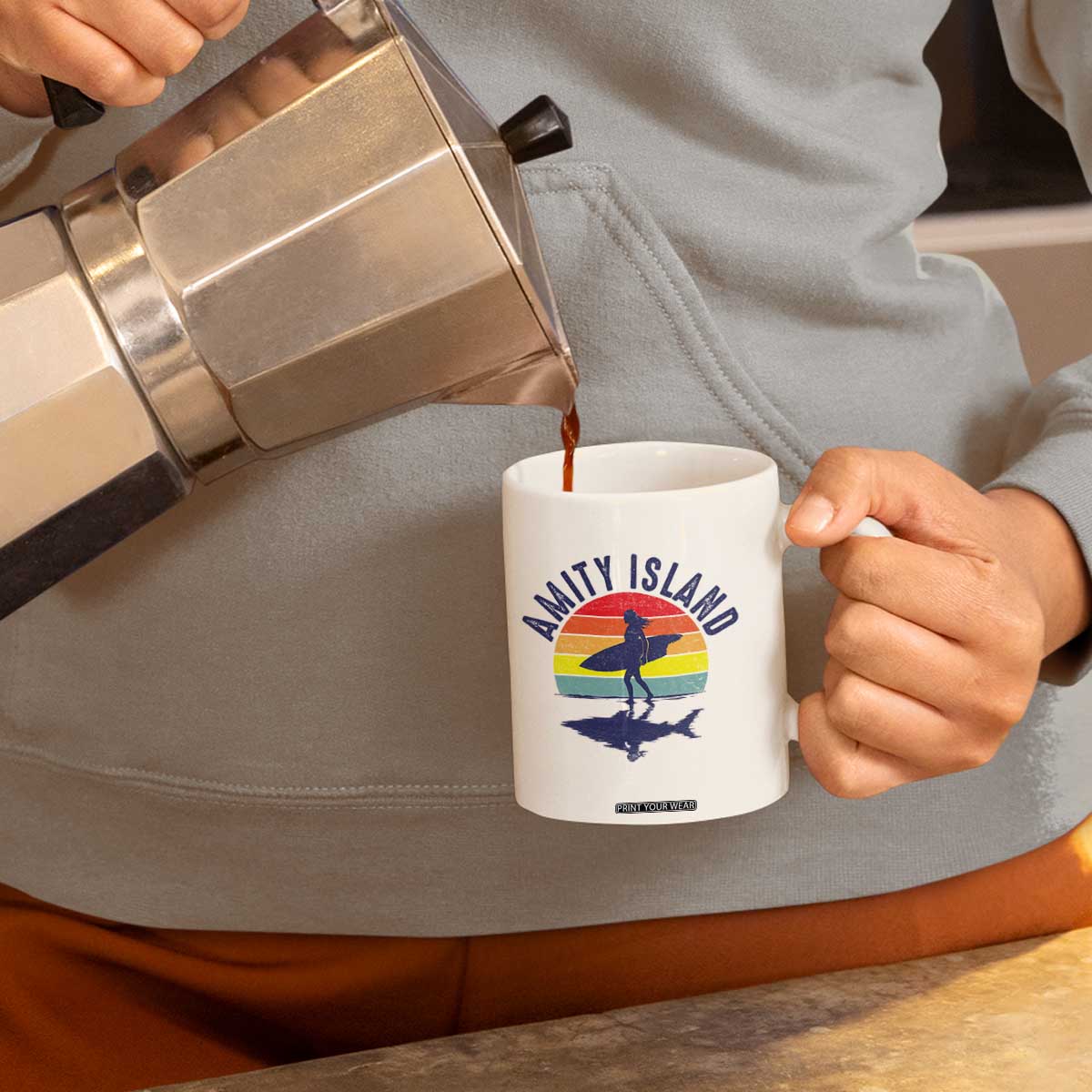 Amity Island Coffee Mug Retro Surfing Board Humor TS14 Print Your Wear
