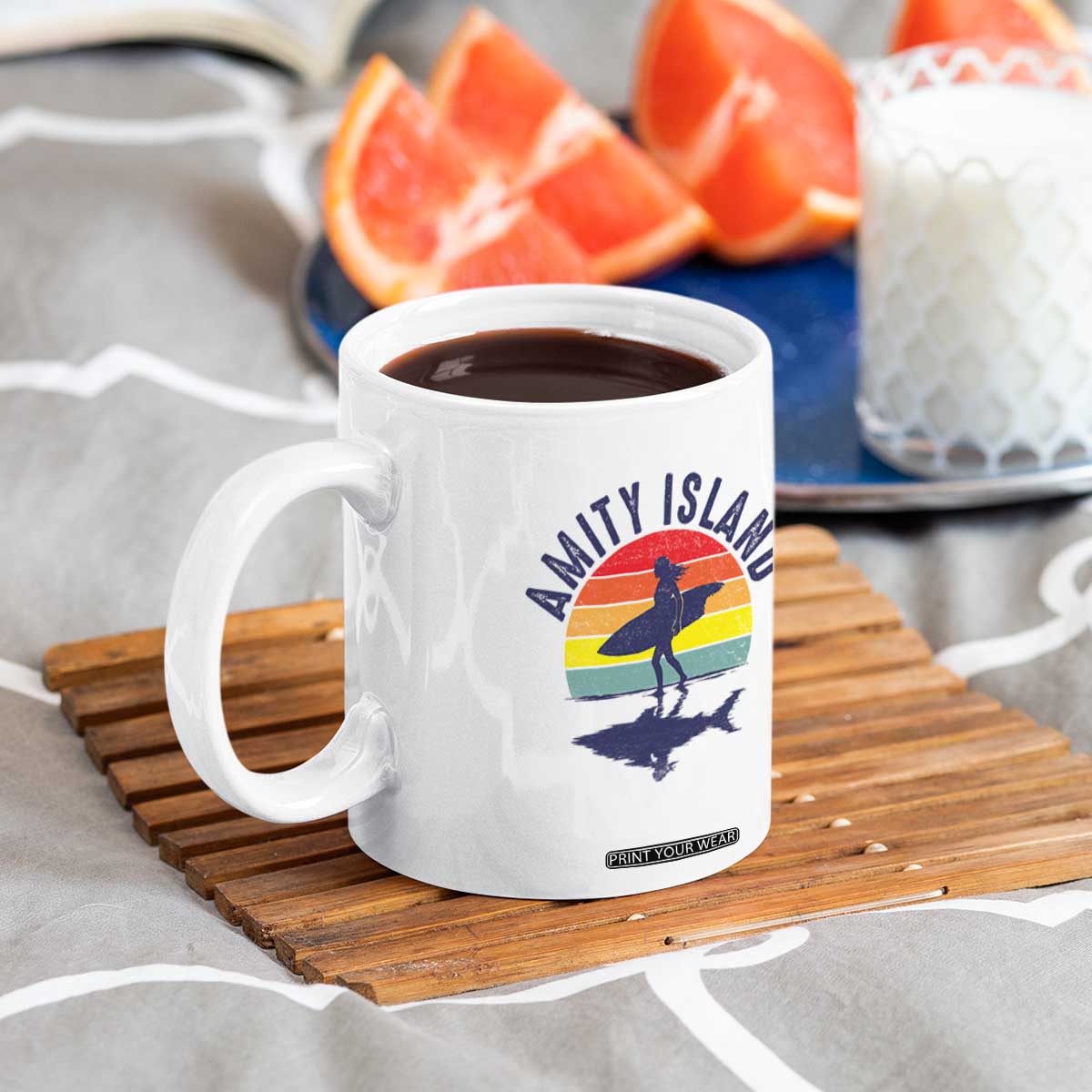 Amity Island Coffee Mug Retro Surfing Board Humor TS14 Print Your Wear