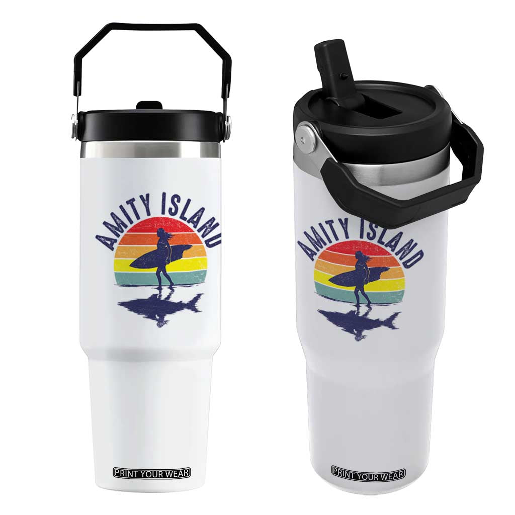 Amity Island Flip Straw Tumbler Retro Surfing Board Humor TS14 One Size: 30 oz White Print Your Wear