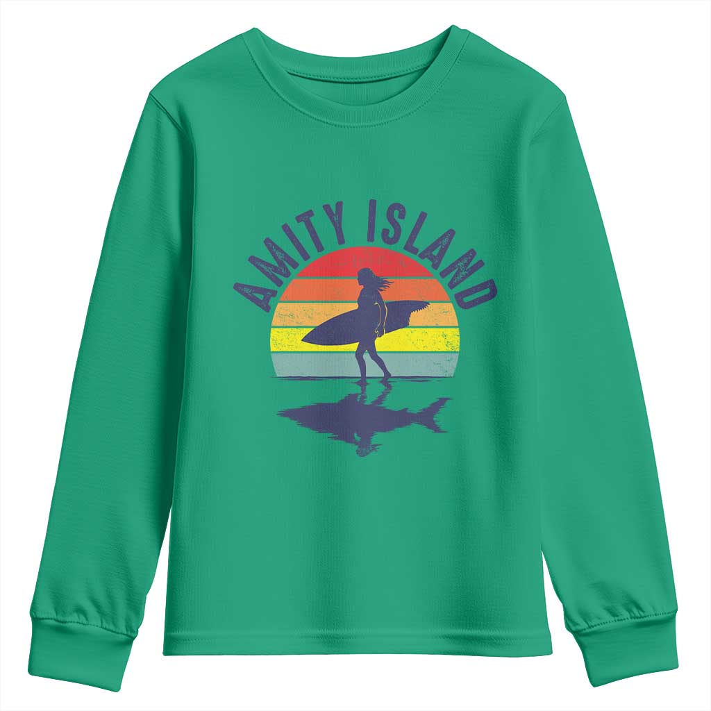 Amity Island Youth Sweatshirt Retro Surfing Board Humor TS14 Irish Green Print Your Wear