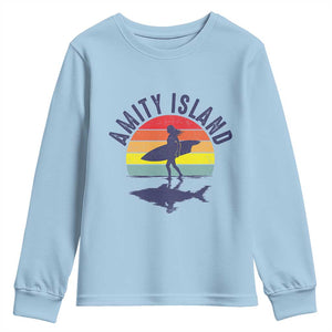 Amity Island Youth Sweatshirt Retro Surfing Board Humor TS14 Light Blue Print Your Wear