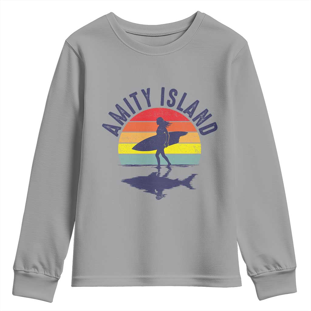 Amity Island Youth Sweatshirt Retro Surfing Board Humor TS14 Sport Gray Print Your Wear