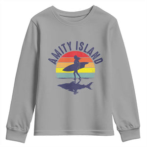 Amity Island Youth Sweatshirt Retro Surfing Board Humor TS14 Sport Gray Print Your Wear
