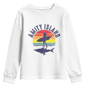 Amity Island Youth Sweatshirt Retro Surfing Board Humor TS14 White Print Your Wear