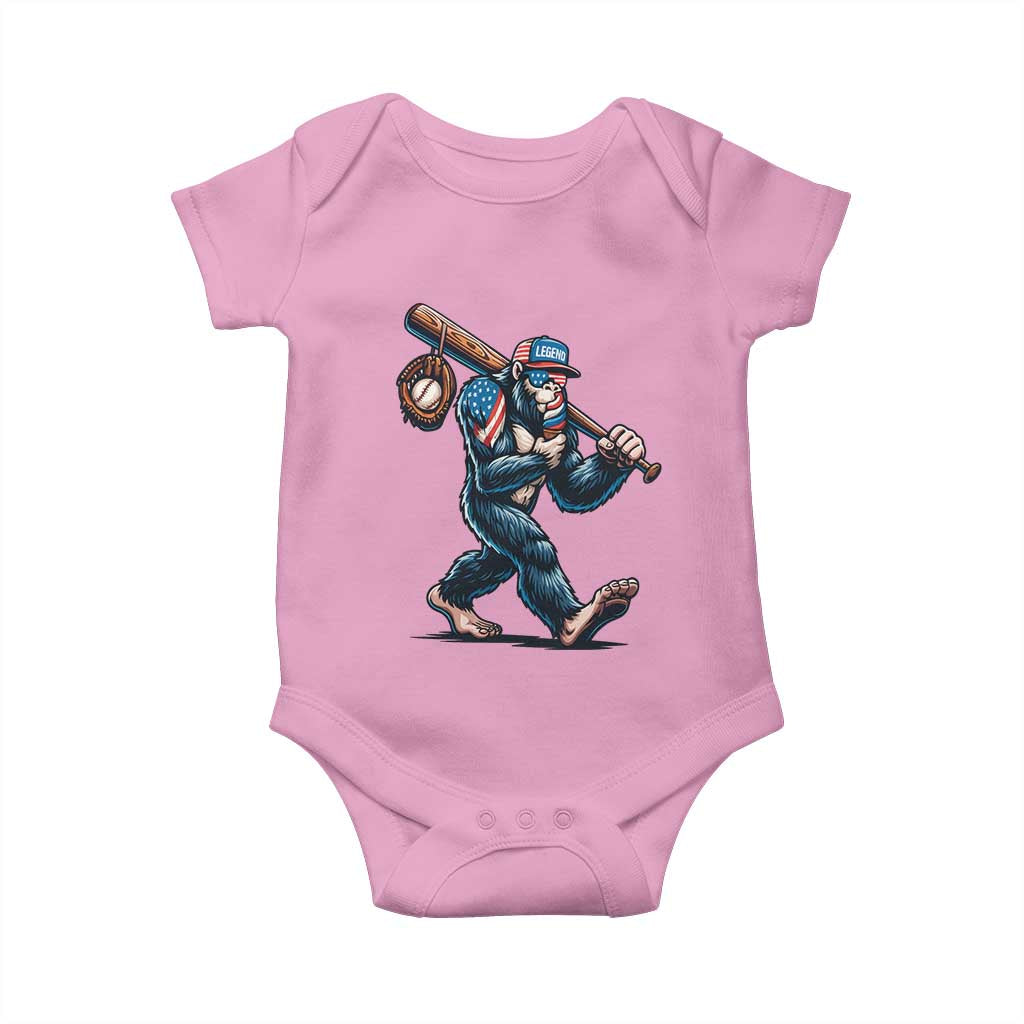 Funny Bigfoot Baseball Baby Onesie Sasquatch American Flag Ice Cream TS14 Light Pink Print Your Wear