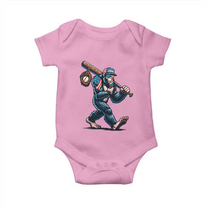 Funny Bigfoot Baseball Baby Onesie Sasquatch American Flag Ice Cream TS14 Light Pink Print Your Wear