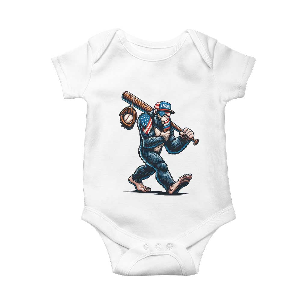 Funny Bigfoot Baseball Baby Onesie Sasquatch American Flag Ice Cream TS14 White Print Your Wear