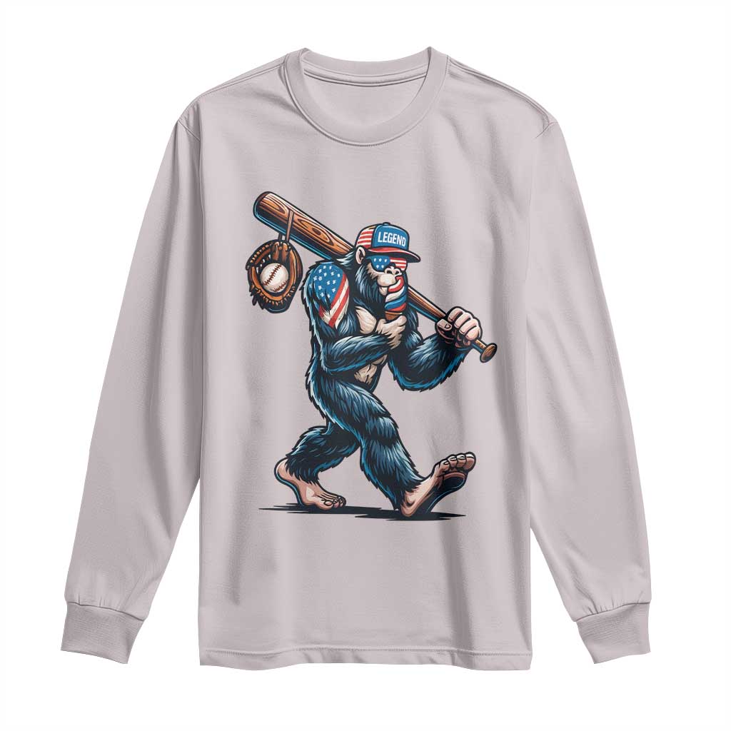 Funny Bigfoot Baseball Long Sleeve Shirt Sasquatch American Flag Ice Cream TS14 Ice Gray Print Your Wear