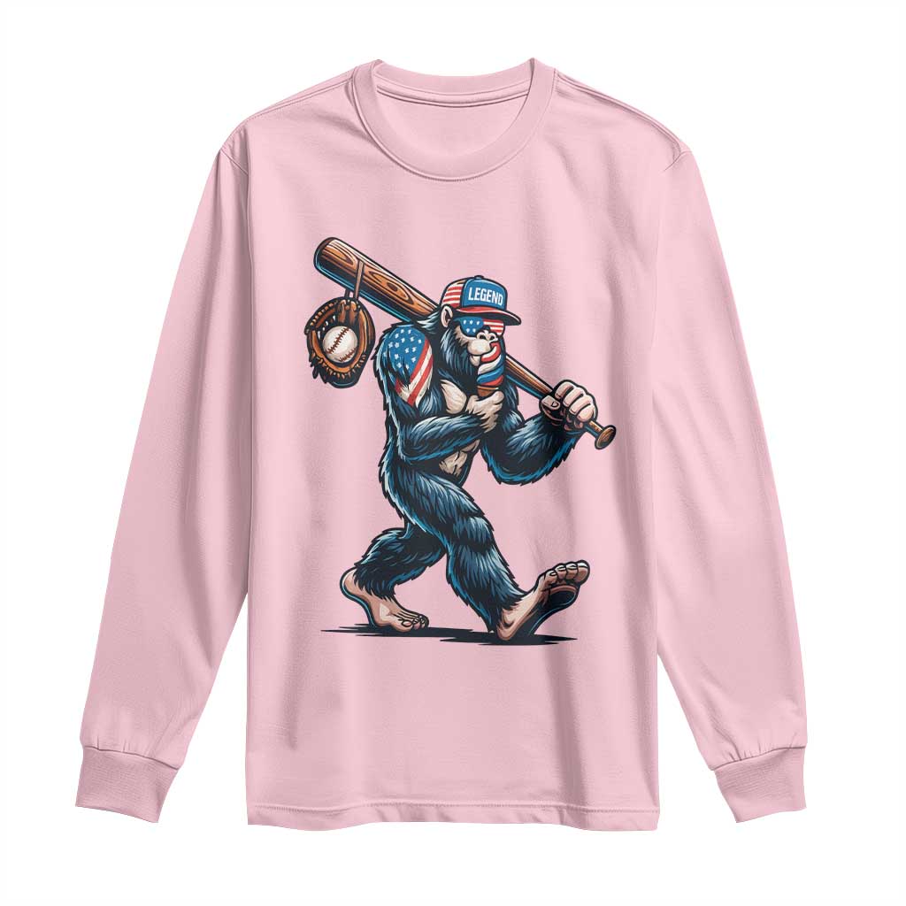 Funny Bigfoot Baseball Long Sleeve Shirt Sasquatch American Flag Ice Cream TS14 Light Pink Print Your Wear