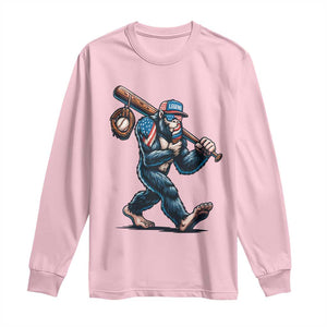 Funny Bigfoot Baseball Long Sleeve Shirt Sasquatch American Flag Ice Cream TS14 Light Pink Print Your Wear