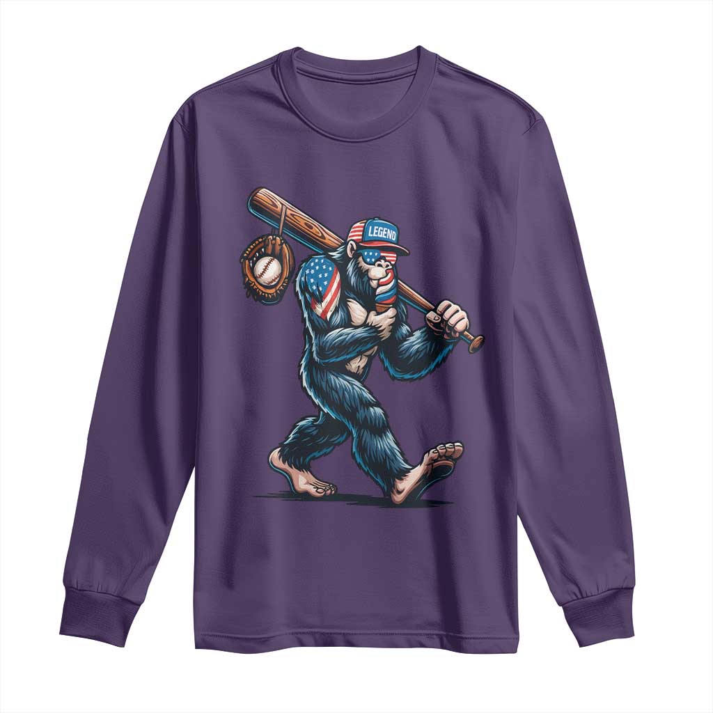 Funny Bigfoot Baseball Long Sleeve Shirt Sasquatch American Flag Ice Cream TS14 Purple Print Your Wear