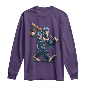 Funny Bigfoot Baseball Long Sleeve Shirt Sasquatch American Flag Ice Cream TS14 Purple Print Your Wear