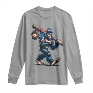 Funny Bigfoot Baseball Long Sleeve Shirt Sasquatch American Flag Ice Cream TS14 Sport Gray Print Your Wear