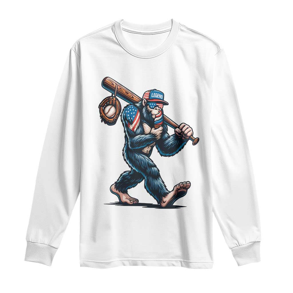 Funny Bigfoot Baseball Long Sleeve Shirt Sasquatch American Flag Ice Cream TS14 White Print Your Wear