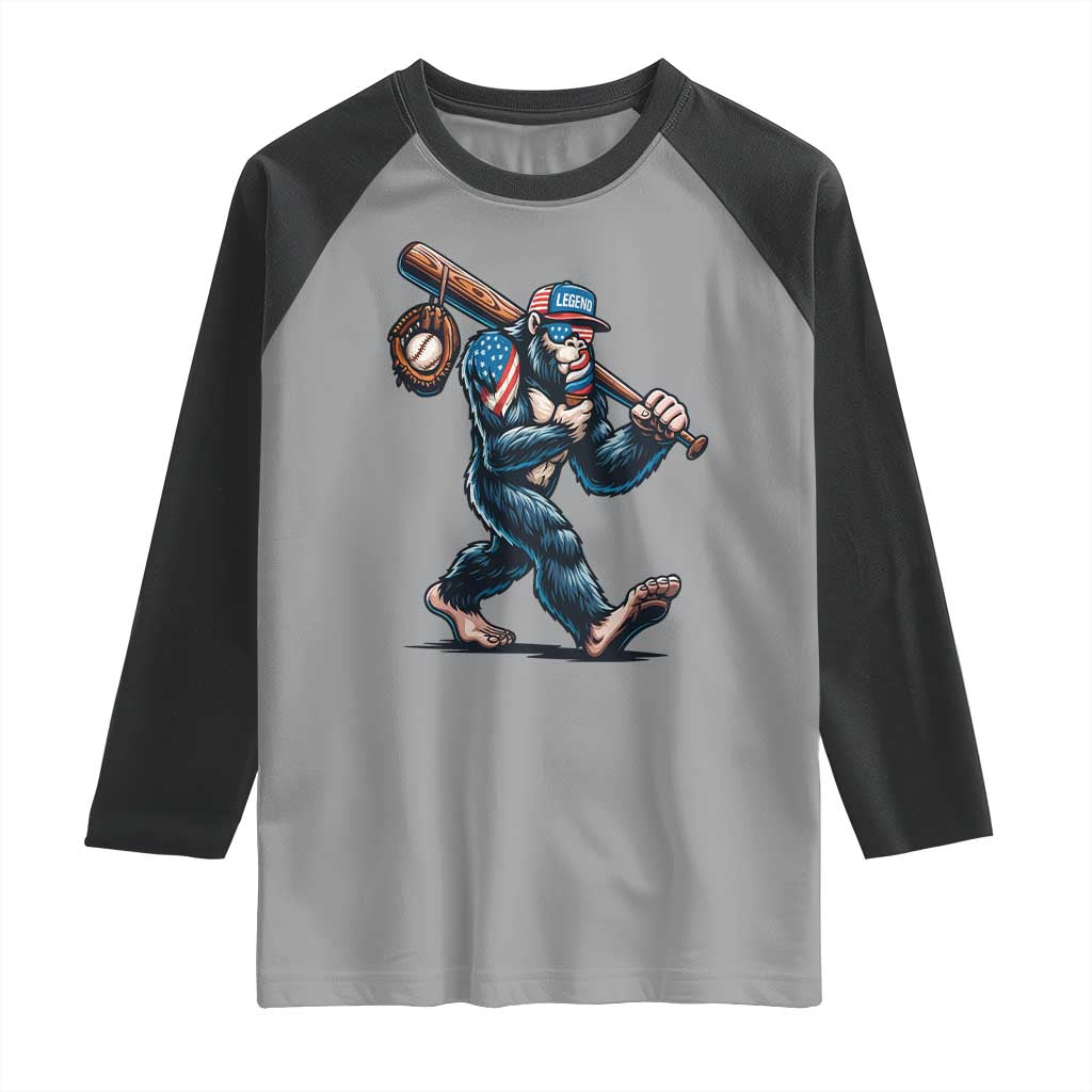 Funny Bigfoot Baseball Raglan Shirt Sasquatch American Flag Ice Cream TS14 Sport Gray Black Print Your Wear