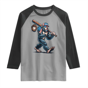 Funny Bigfoot Baseball Raglan Shirt Sasquatch American Flag Ice Cream TS14 Sport Gray Black Print Your Wear