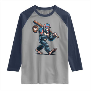 Funny Bigfoot Baseball Raglan Shirt Sasquatch American Flag Ice Cream TS14 Sport Gray Navy Print Your Wear
