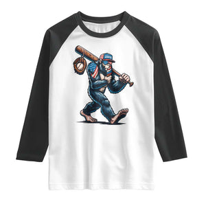 Funny Bigfoot Baseball Raglan Shirt Sasquatch American Flag Ice Cream TS14 White Black Print Your Wear