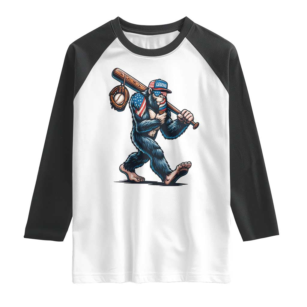Funny Bigfoot Baseball Raglan Shirt Sasquatch American Flag Ice Cream TS14 White Black Print Your Wear