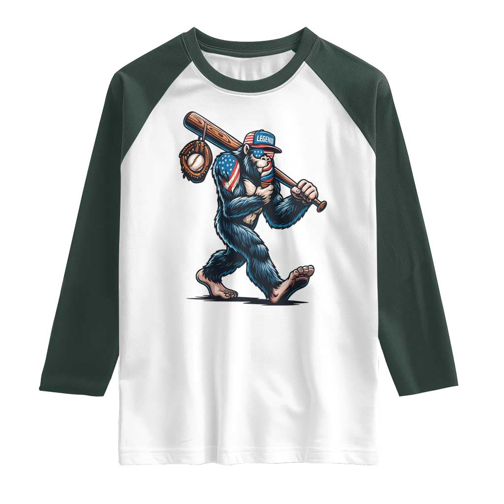 Funny Bigfoot Baseball Raglan Shirt Sasquatch American Flag Ice Cream TS14 White Dark Forest Green Print Your Wear
