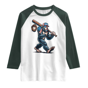 Funny Bigfoot Baseball Raglan Shirt Sasquatch American Flag Ice Cream TS14 White Dark Forest Green Print Your Wear