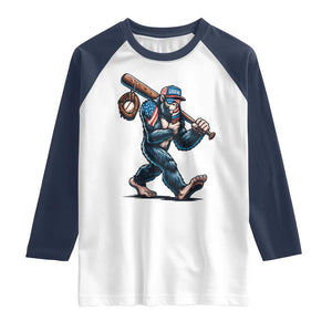 Funny Bigfoot Baseball Raglan Shirt Sasquatch American Flag Ice Cream TS14 White Navy Print Your Wear