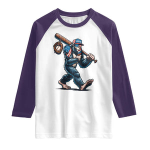 Funny Bigfoot Baseball Raglan Shirt Sasquatch American Flag Ice Cream TS14 White Purple Print Your Wear