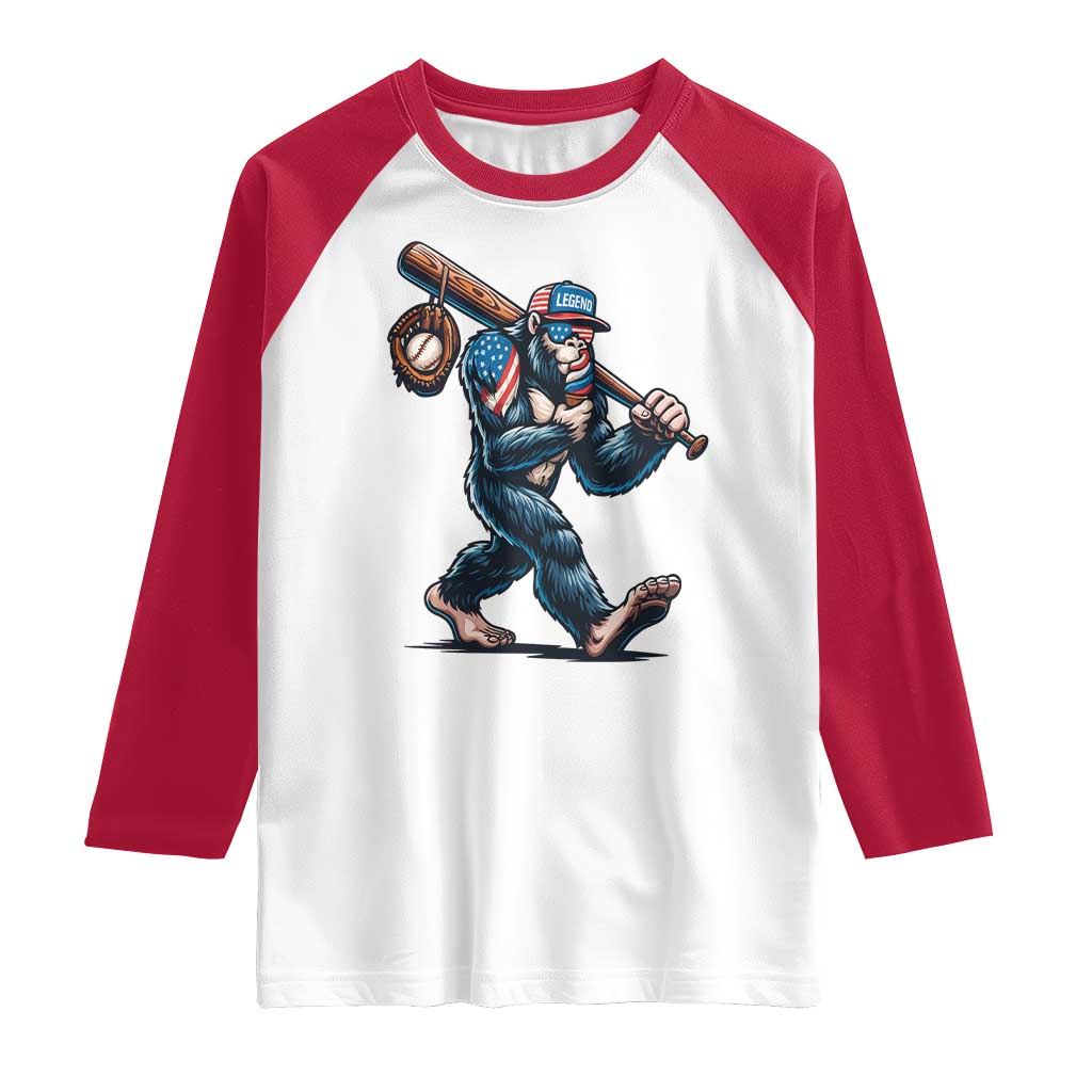 Funny Bigfoot Baseball Raglan Shirt Sasquatch American Flag Ice Cream TS14 White Red Print Your Wear