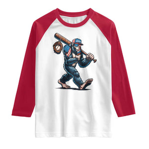 Funny Bigfoot Baseball Raglan Shirt Sasquatch American Flag Ice Cream TS14 White Red Print Your Wear