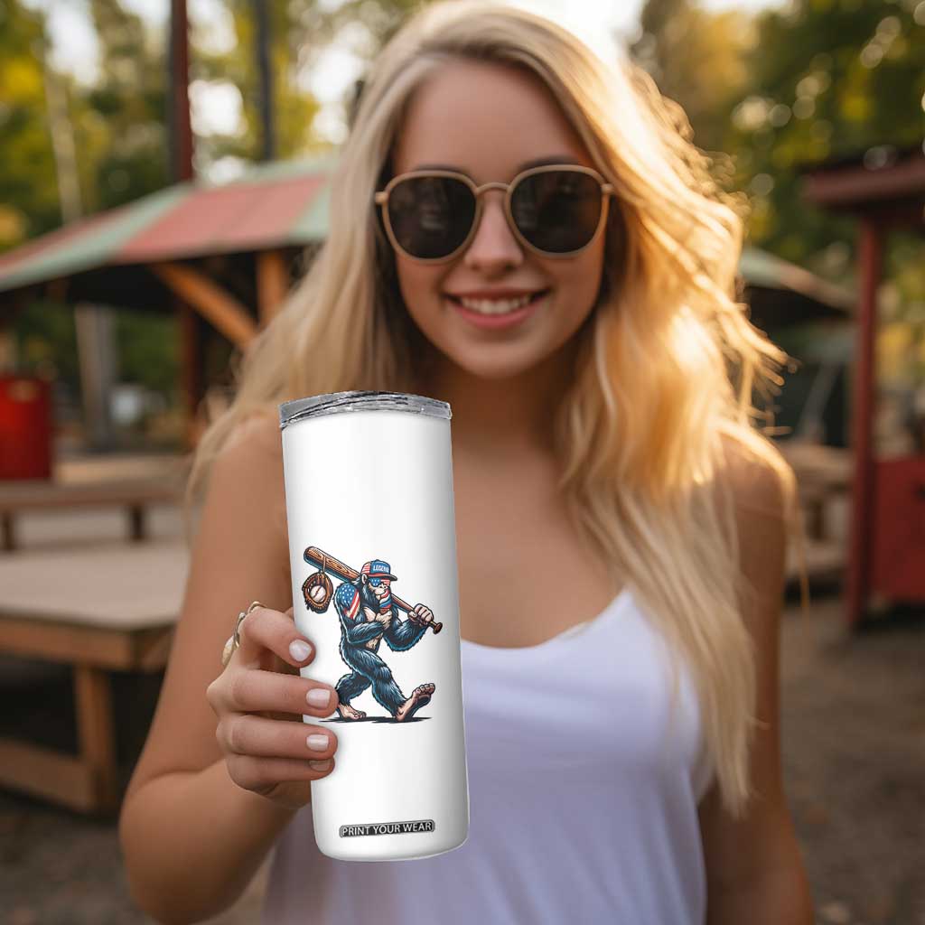 Funny Bigfoot Baseball Skinny Tumbler Sasquatch American Flag Ice Cream TS14 Print Your Wear