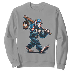 Funny Bigfoot Baseball Sweatshirt Sasquatch American Flag Ice Cream TS14 Sport Gray Print Your Wear