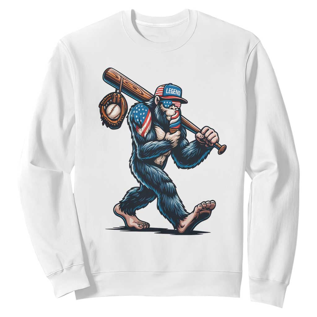 Funny Bigfoot Baseball Sweatshirt Sasquatch American Flag Ice Cream TS14 White Print Your Wear
