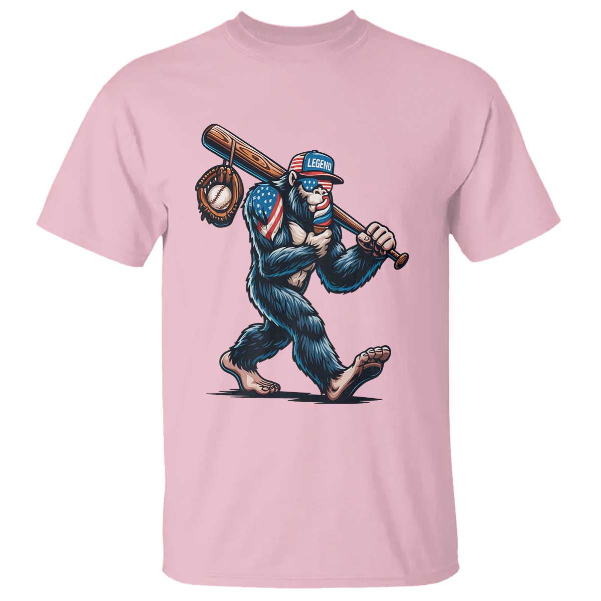 Funny Bigfoot Baseball T Shirt Sasquatch American Flag Ice Cream TS14 Light Pink Print Your Wear