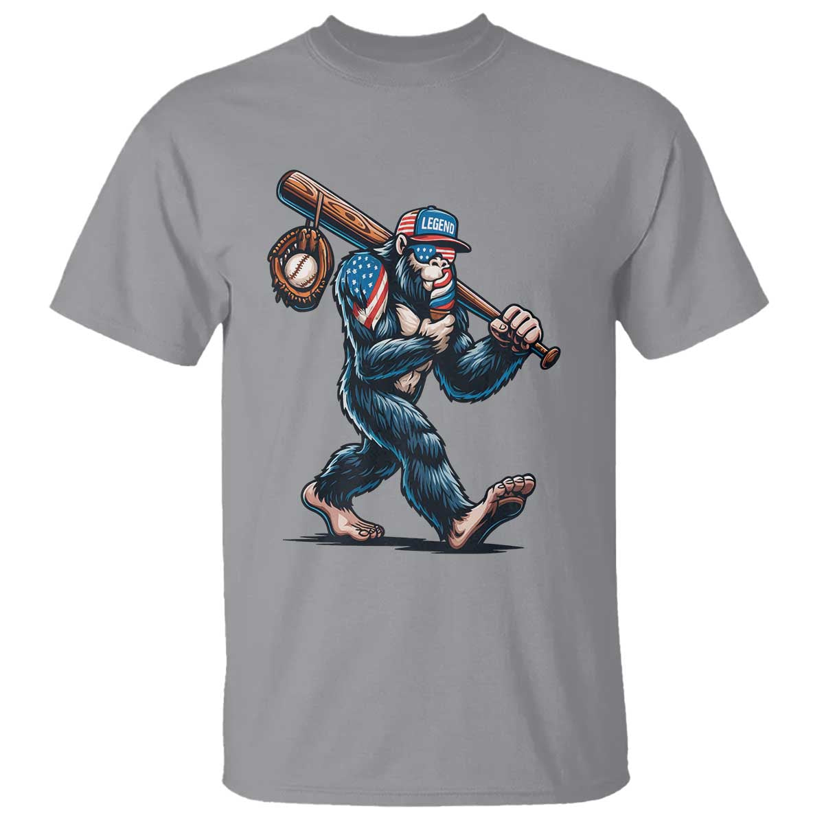 Funny Bigfoot Baseball T Shirt Sasquatch American Flag Ice Cream TS14 Sport Gray Print Your Wear